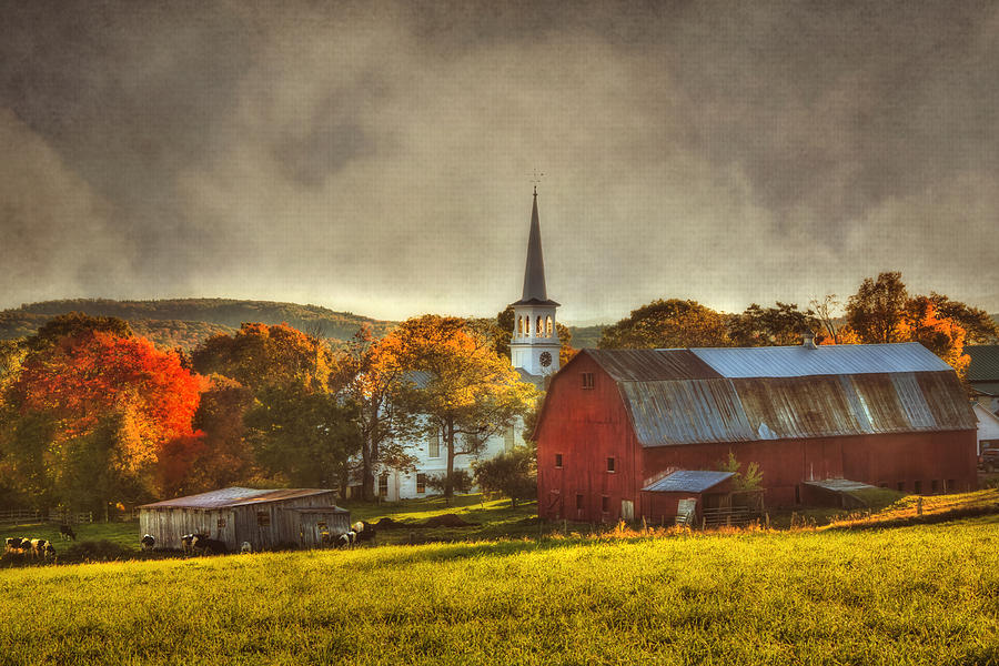 Rural Scene Photograph - Red Barn in Fall - Peacham Vermont by Joann Vitali