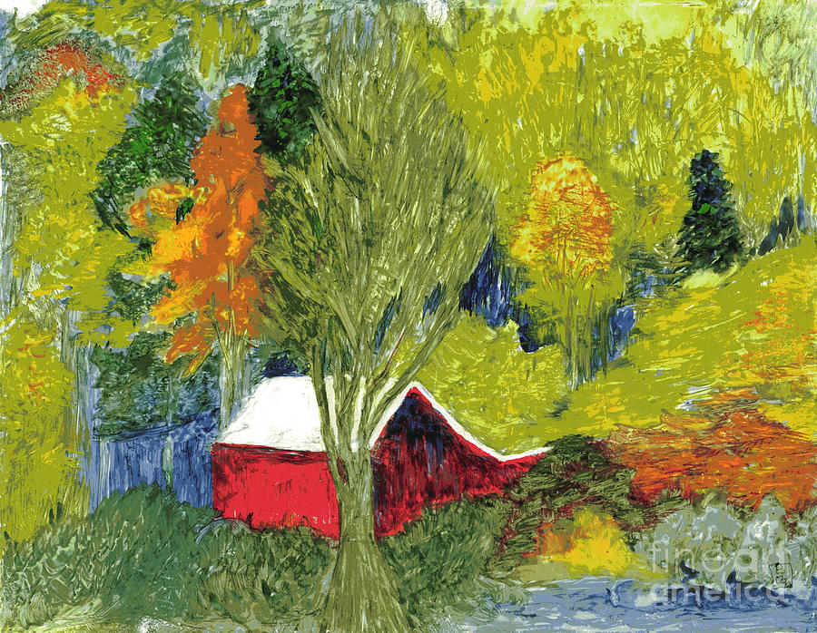 Red Barn in Forest by Phyllis Brady Red Barn in Forest by Phyllis Brady