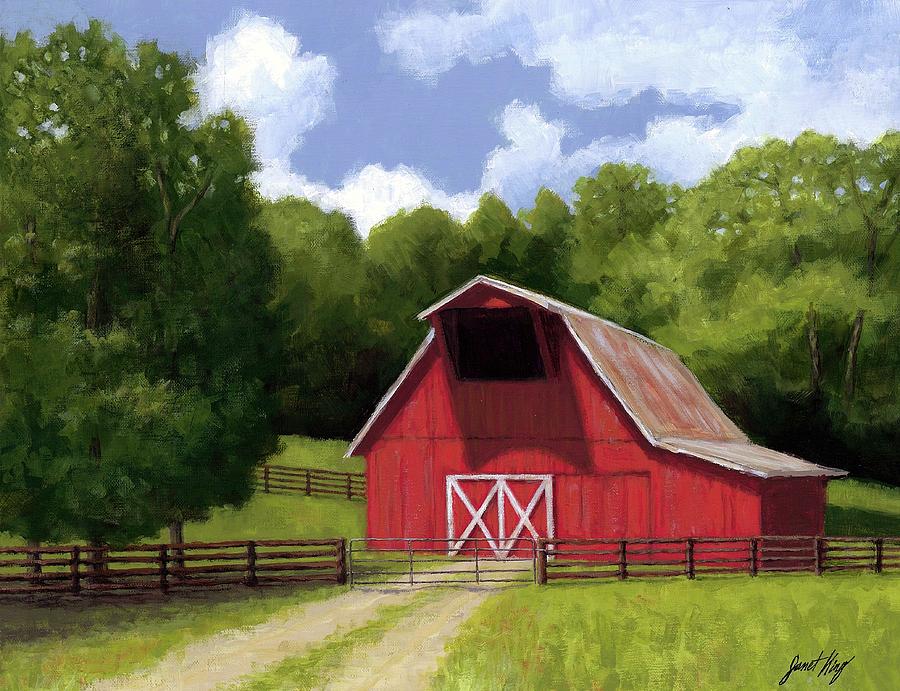 Tree Painting - Red Barn in Franklin TN by Janet King