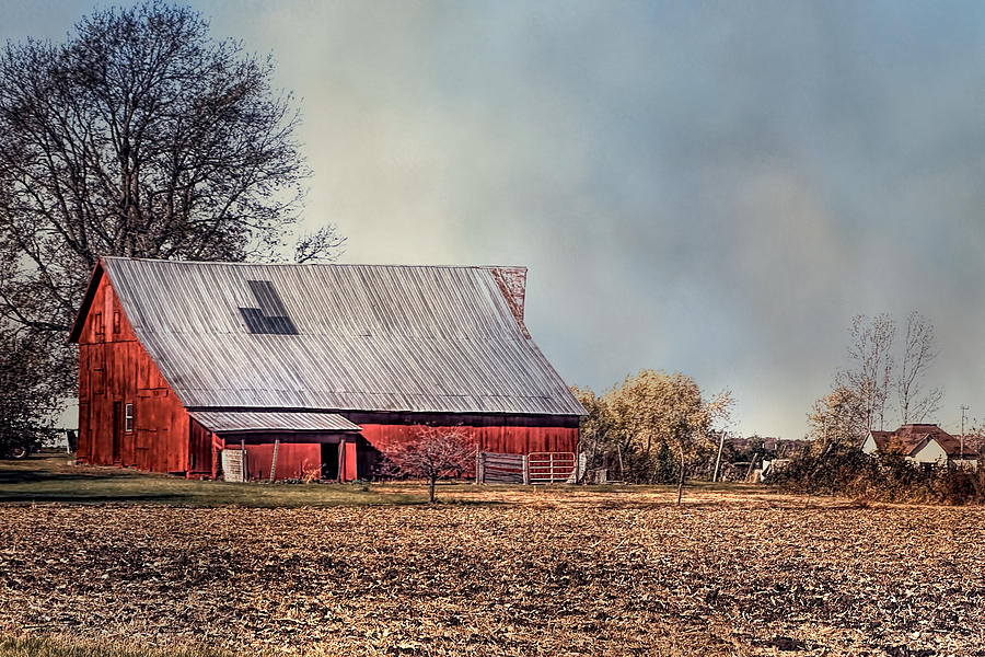 Fall Photograph - Red Barn In Late Fall by Theresa Campbell