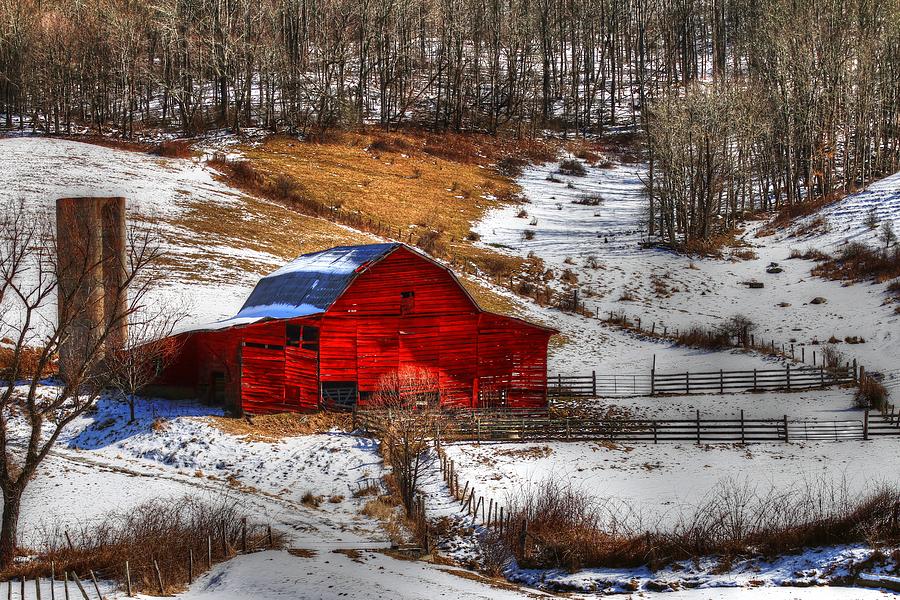Red Barn In Snow III Photograph by Carol Montoya
