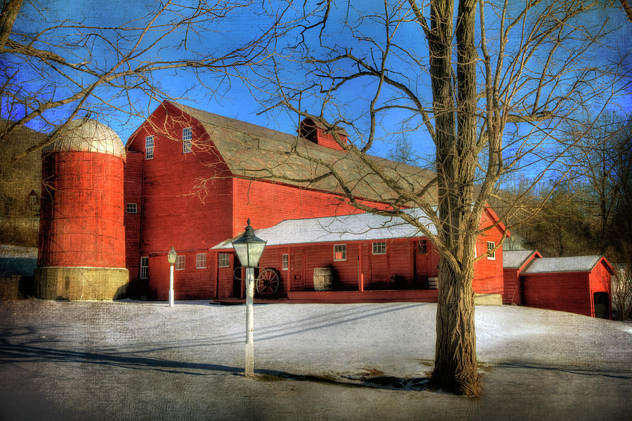 Red Barn in Snow - Vermont Farm Photograph by Joann Vitali