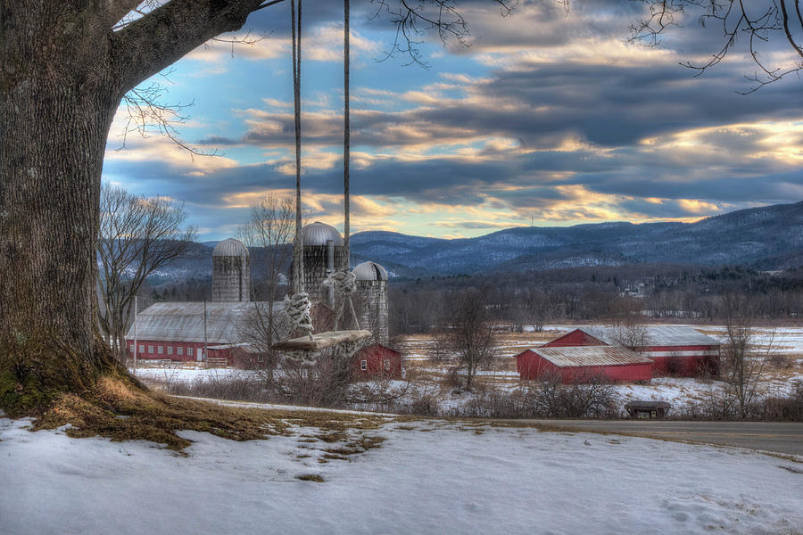 Red Barn in Snow - Vermont Farm Scene Photograph by Joann Vitali