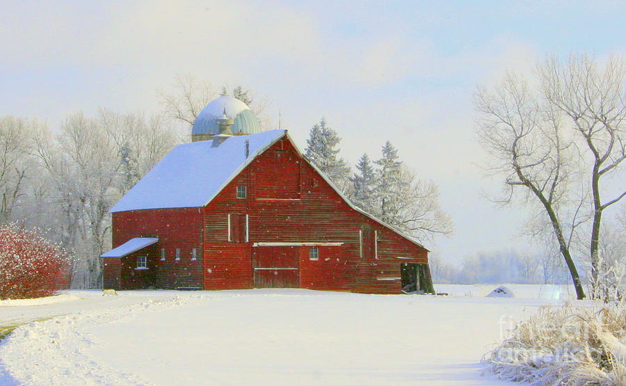 Red Barn in the Snow Photograph by Julie Lueders 