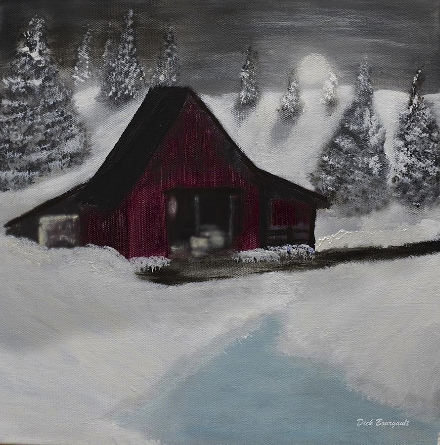 Red Barn in Winter Painting by Dick Bourgault