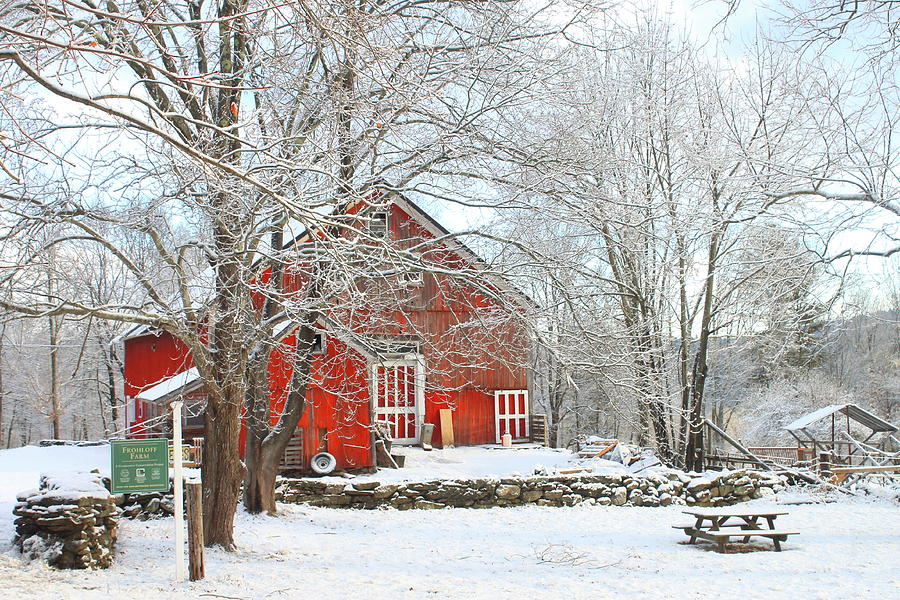 Red Barn in Winter Photograph by John Burk