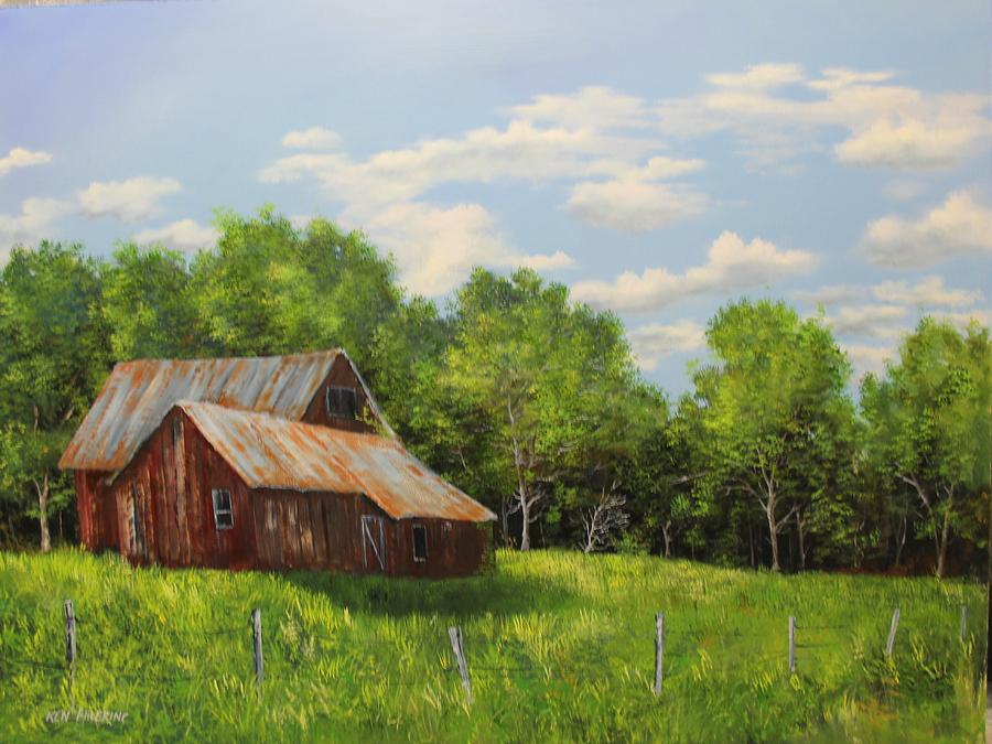 Red Barn Painting by Ken Ahlering
