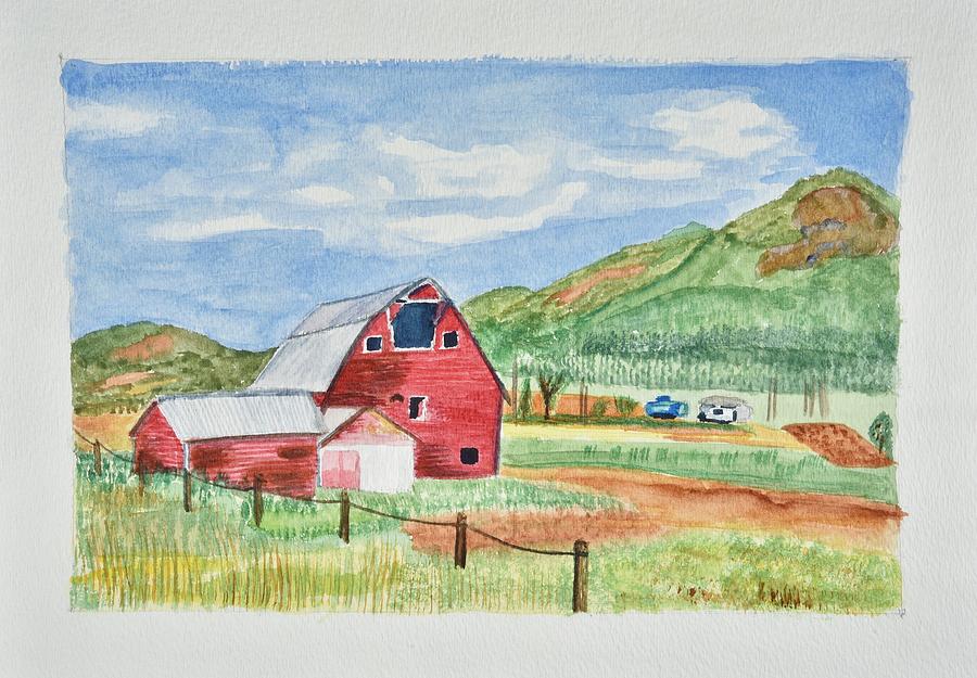 Red Barn Landscape Painting