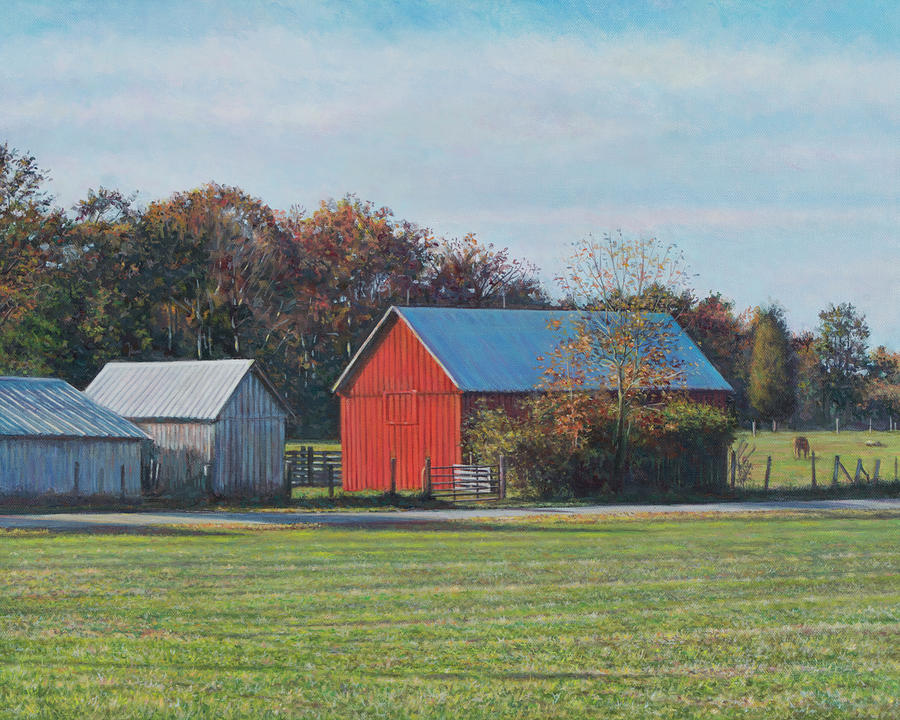 Barn Painting - Red Barn off Colton Point Rd. by David P Zippi