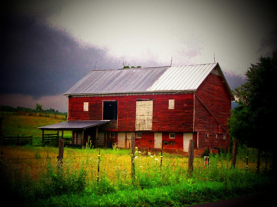 Red Barn on a Cloudy Day Photograph by Joyce Kimble Smith
