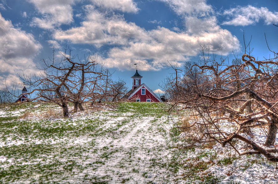 Red Barn on Farm in Winter Photograph by Joann Vitali