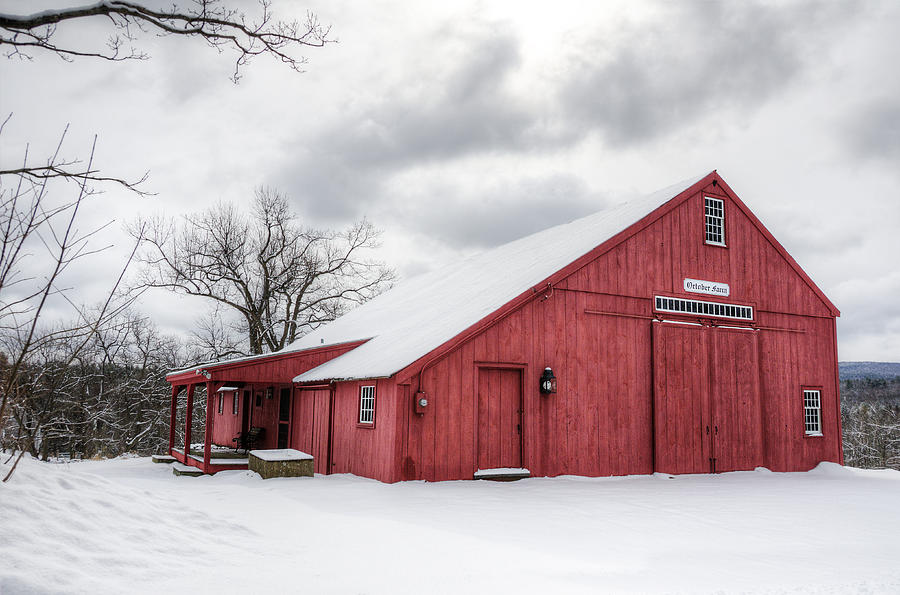 Red Barn on Wintry Day Digital Art by Donna Doherty