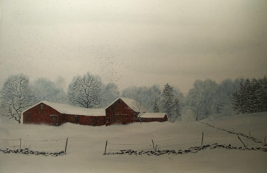 Red Barn Storm Painting by Ken Ahlering