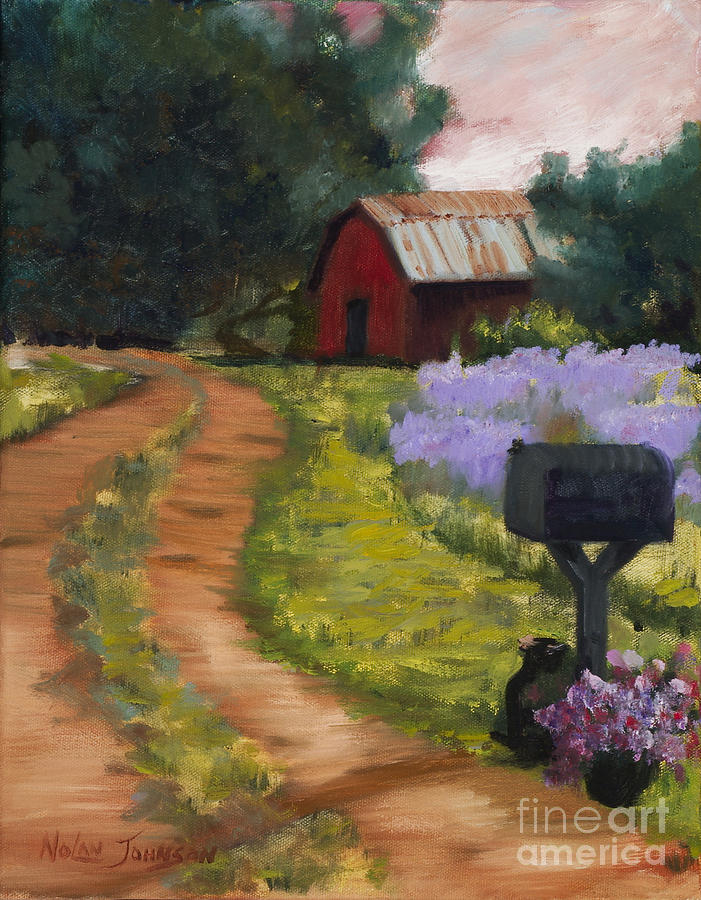 Red Barn Tin Roof Country Rd by Marilyn Nolan-Johnson Painting by Marilyn Nolan-Johnson