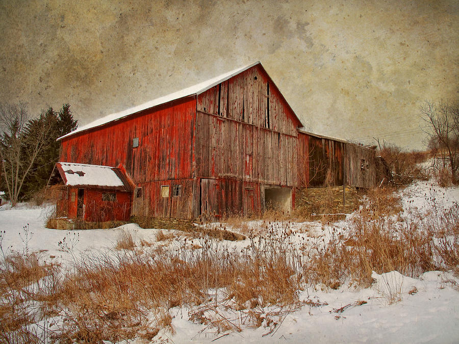 Red Barn White Snow Photograph by Larry Marshall