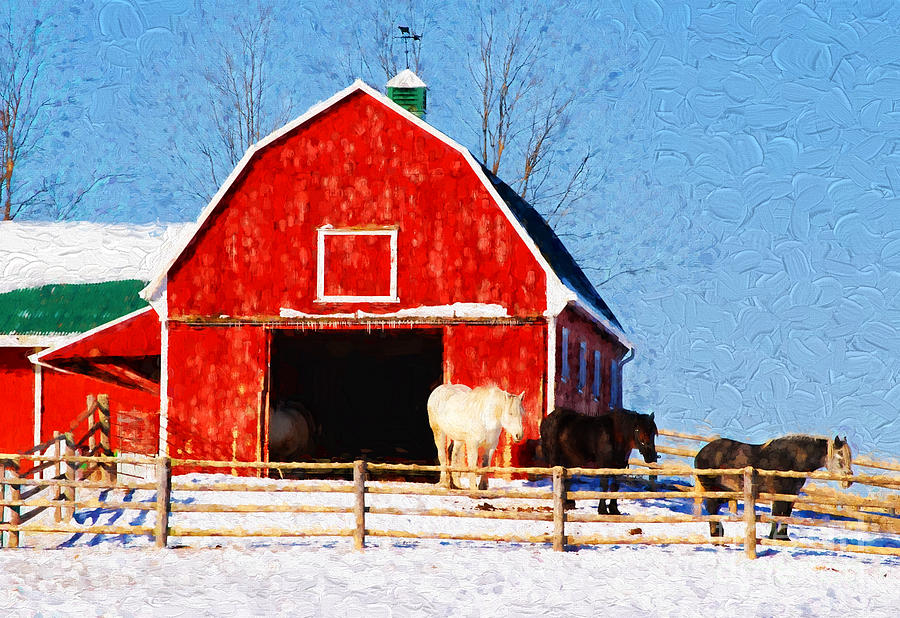 Red Barn With Horses - V2 Photograph by Les Palenik
