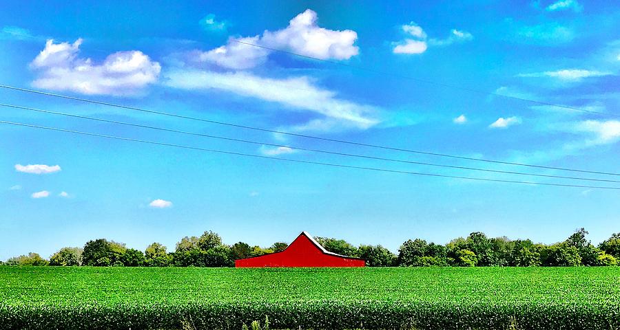 Red Barn with Power Lines Photograph by Maxwell Krem