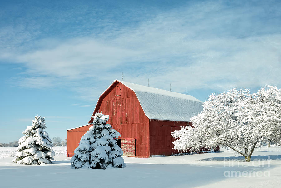 Red Barn With Snow Photograph by Michael Shake - Fine Art America