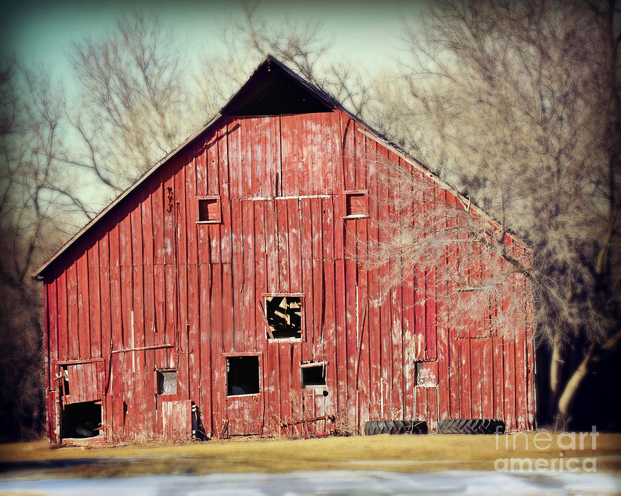 Red Barn With Two Spares Photograph by Kathy M Krause
