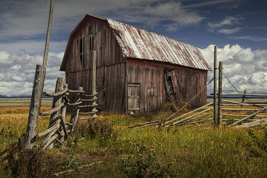 Red Barn with Wood Fence on an Abandoned Farm Photograph by Randall Nyhof