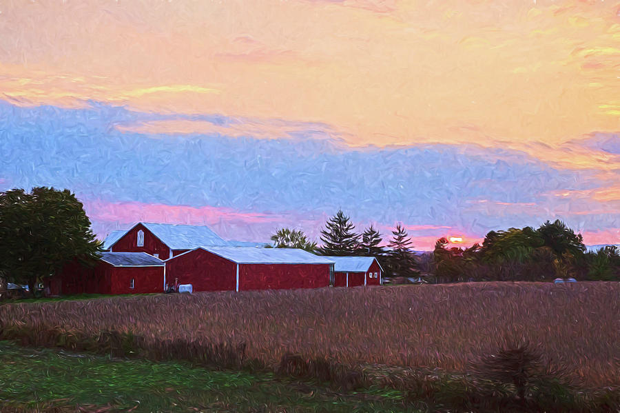 Red Barns At Sunset Photograph