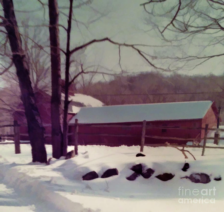 Red Barns in the Snow Photograph by Xine Segalas