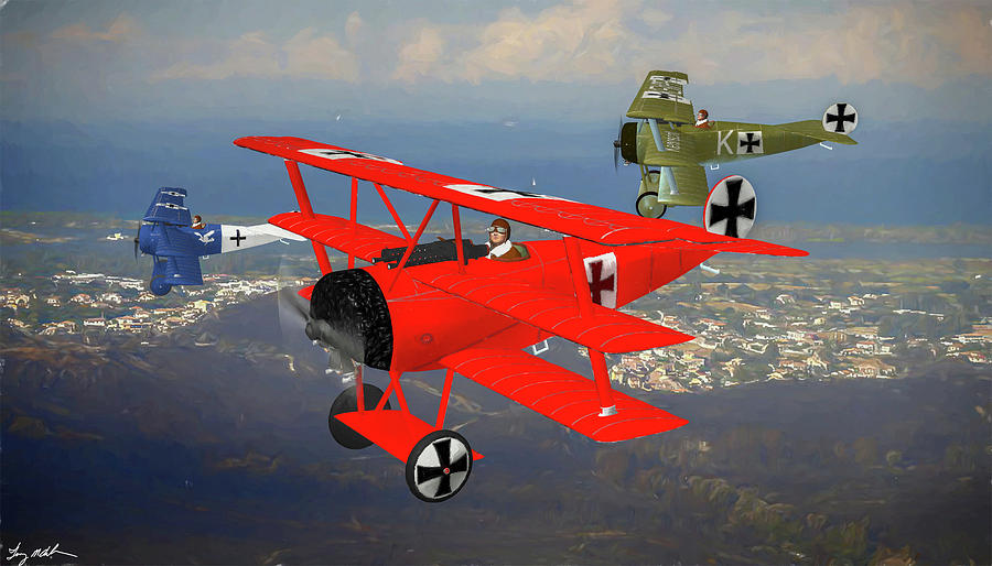 German Digital Art - Red Baron and Friends - Oil by Tommy Anderson