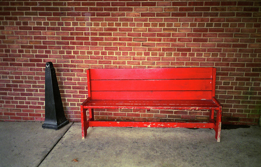 Red Bench Behind Stop and Shop 2018 Photograph by Frank Romeo
