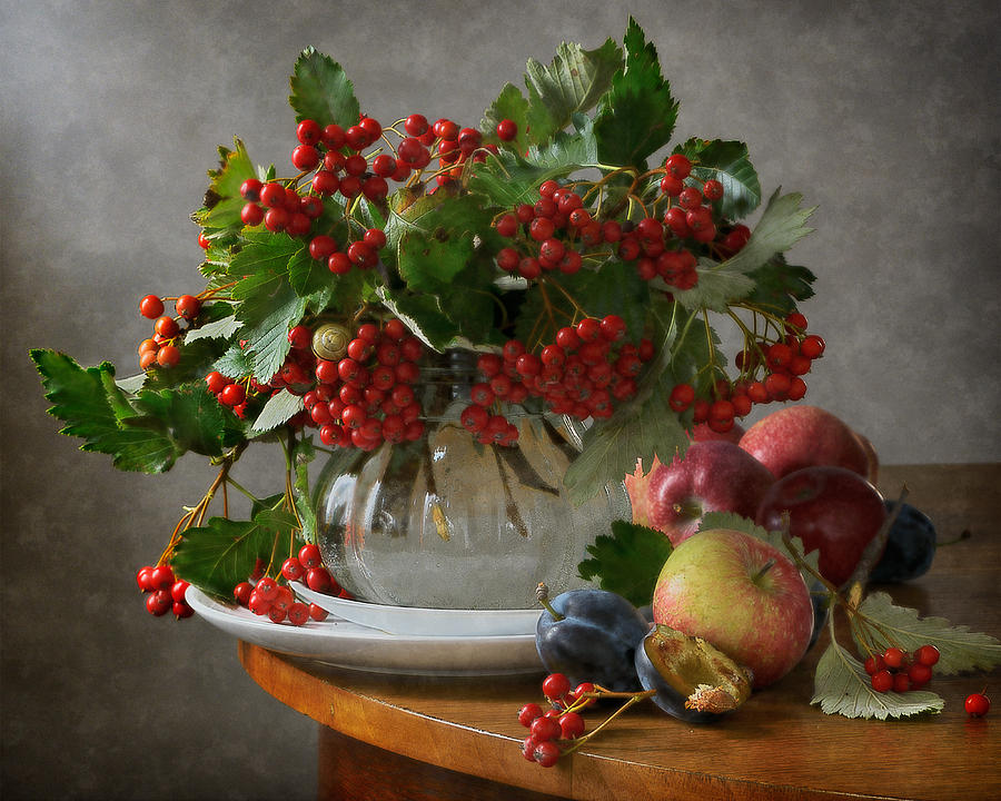Fruit Photograph - Red Berries and Apples by Nikolay Panov