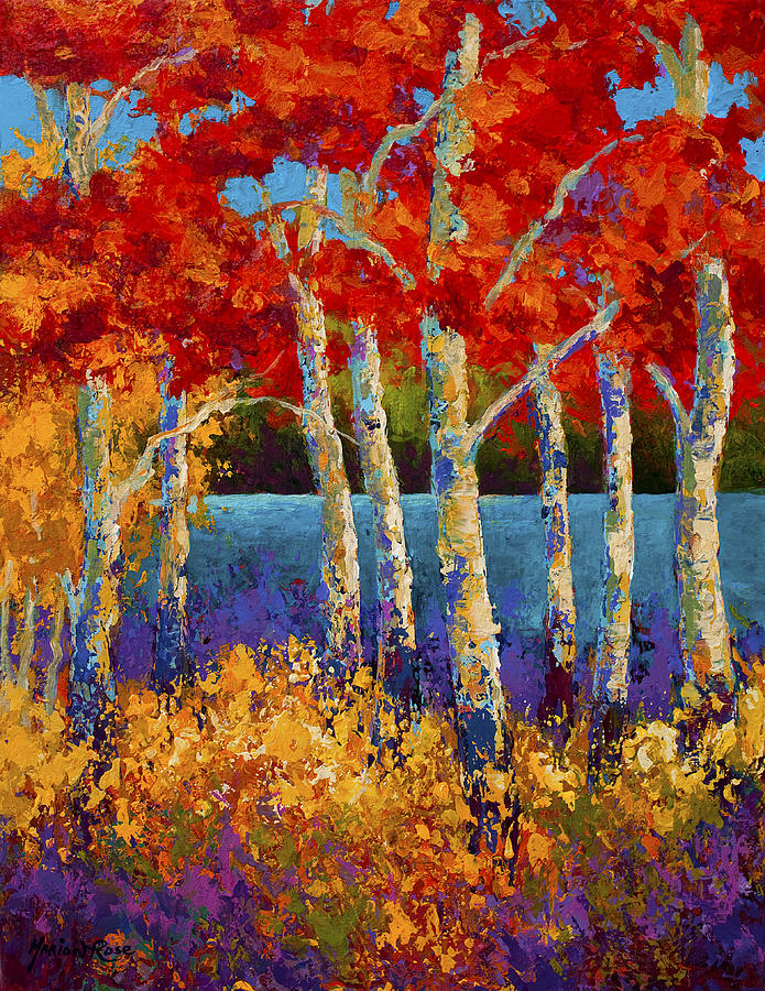 Red Birches Painting by Marion Rose