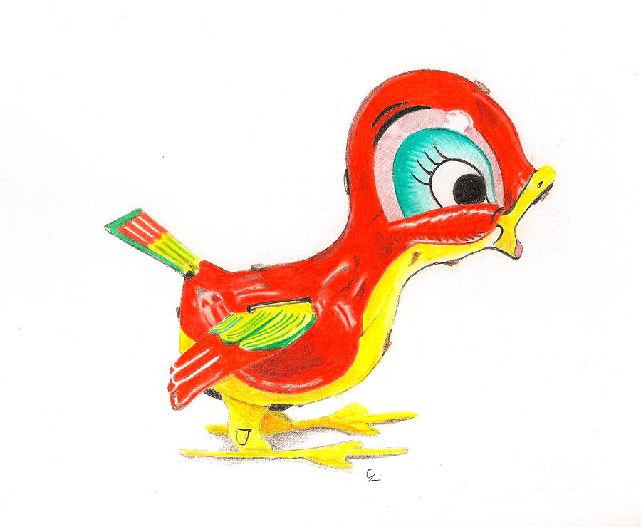Red Bird Drawing by Glenda Zuckerman