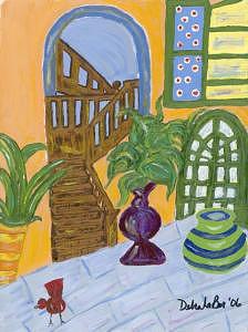 Red Bird Painting - Red Bird In Courtyard by Debra LaBar Red Bird Painting - Red Bird In Courtyard by Debra LaBar