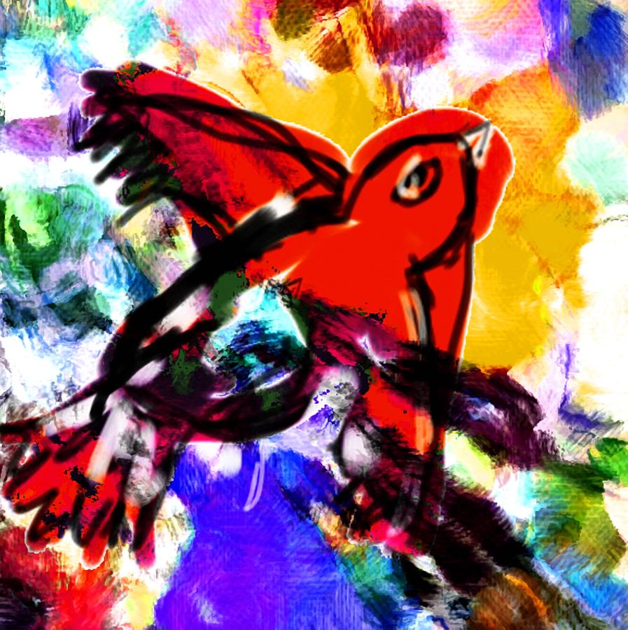 Abstract Digital Art - Red Bird Prints by Scott Smith
