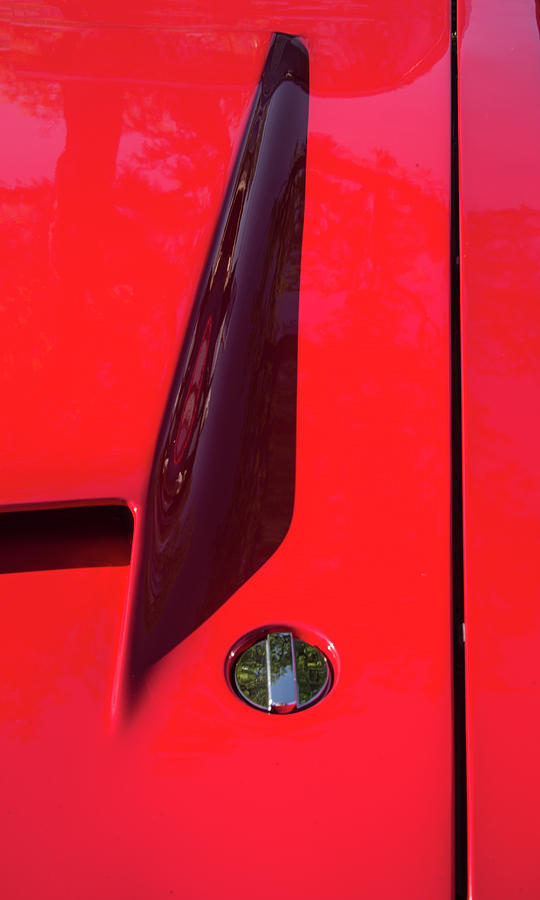 Vintage Photograph - Red Black And Shapes On Hot Rod Hood by Gary Slawsky