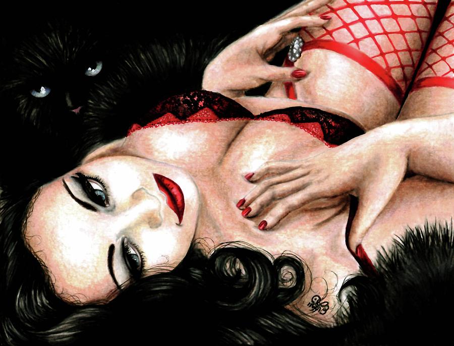 Red Blooded Angel in the Darkness Drawing by Scarlett Royale
