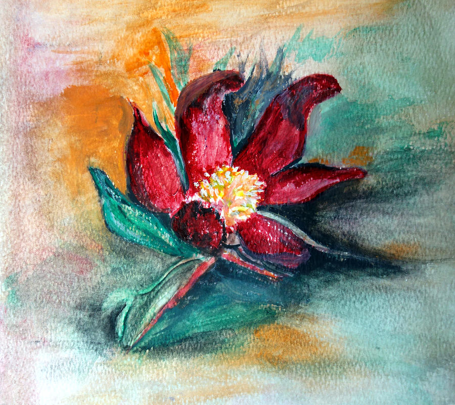 Abstract Painting - Red Bloom by Judie White