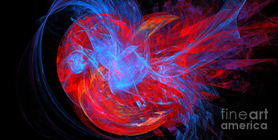 Abstract Digital Art - Red Blue Heart by Kim Sy Ok