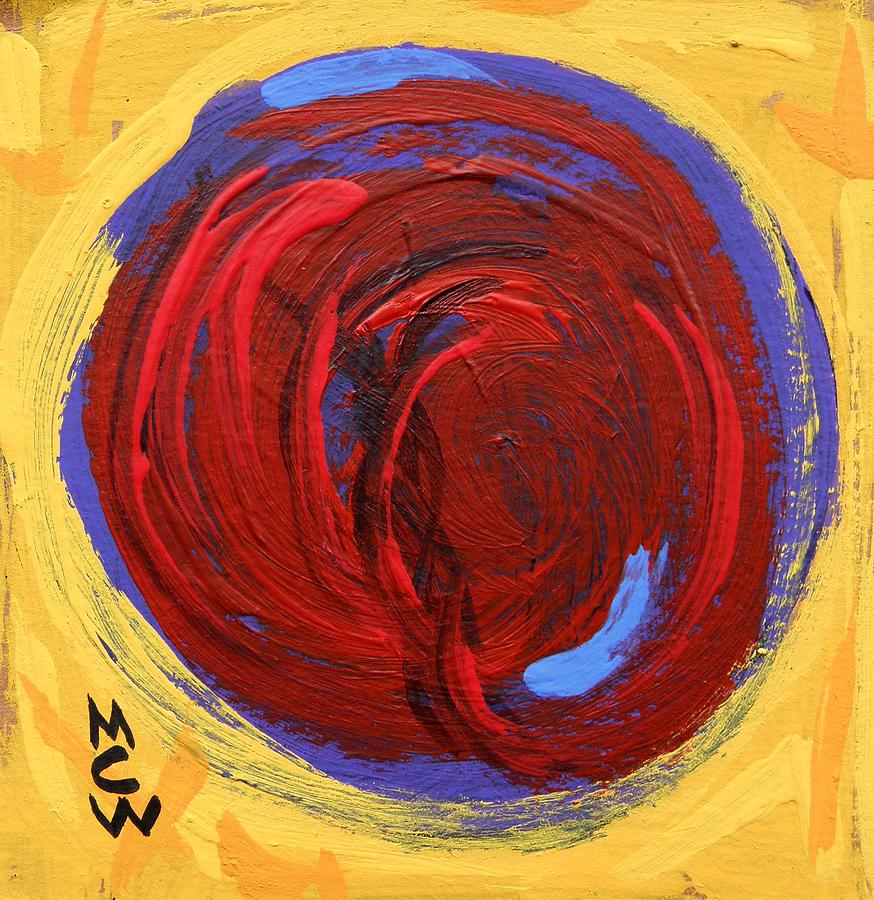 Red Blue Moon on Yellow Painting by Mary Carol Williams