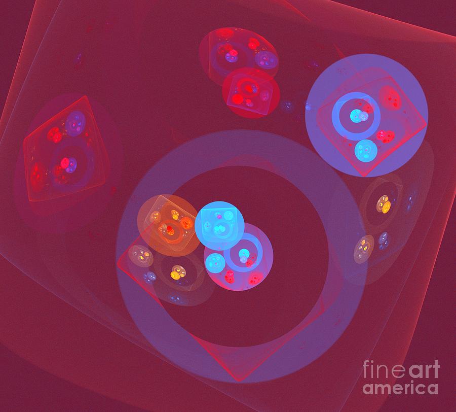 Abstract Digital Art - Red Blue Orbs by Kim Sy Ok