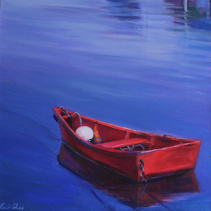 Red Boat Painting by Ezartesa Art