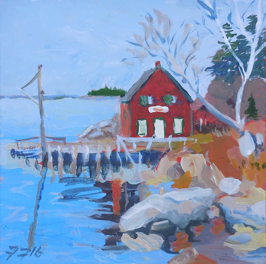 Red Boat House Painting by Francine Frank