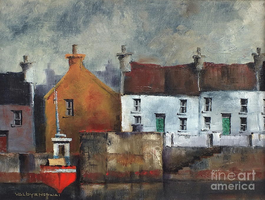 Red Boat in Aran Painting by Val Byrne