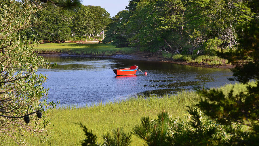 Red Boat on the Herring River Photograph by Ken Stampfer