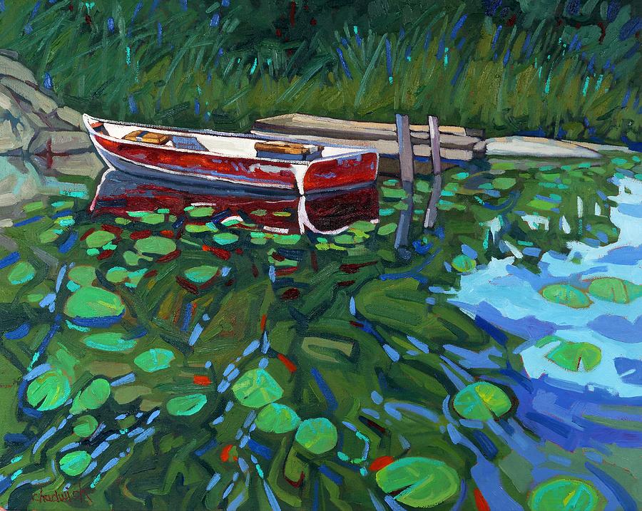 Red Boat Painting by Phil Chadwick