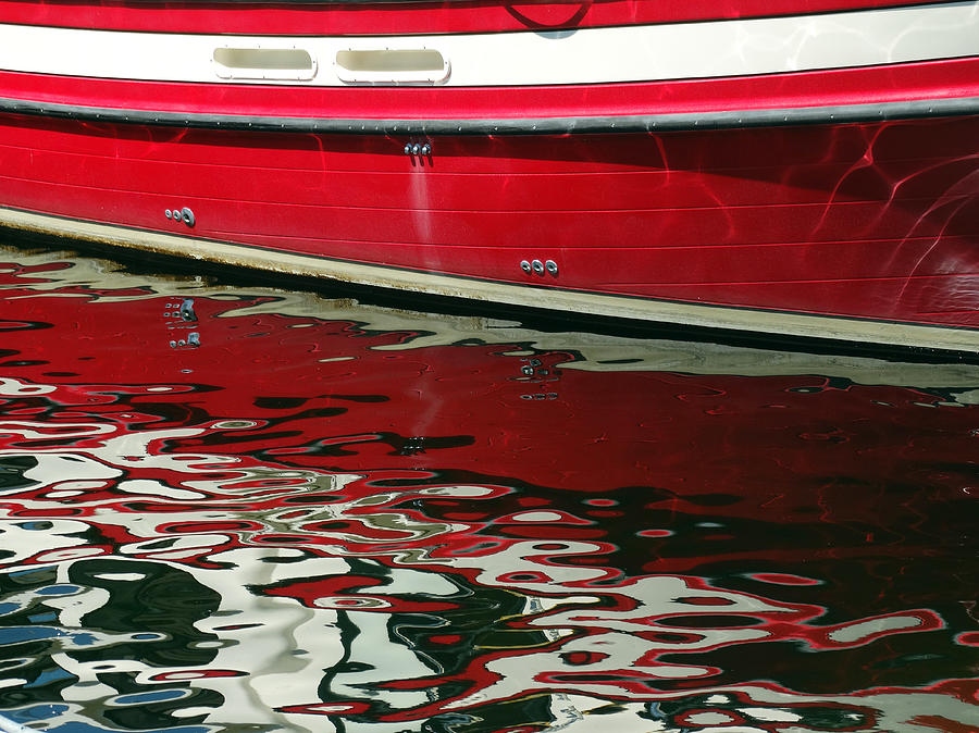Red Boat Reflection Abstract Photograph by David T Wilkinson