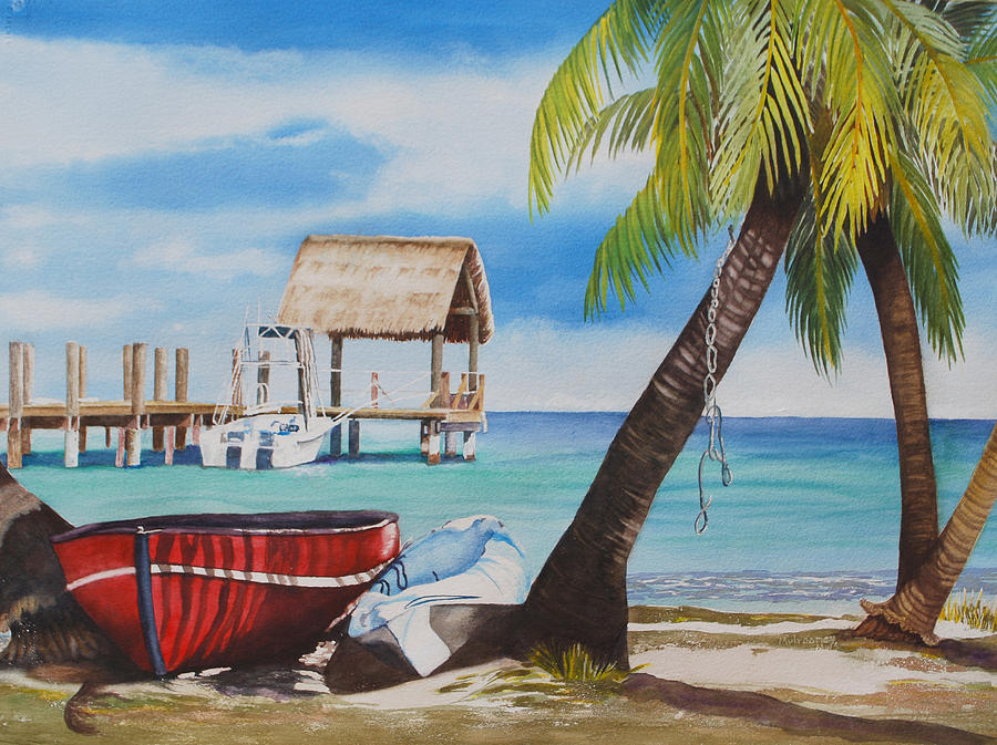 Boat Painting - Red Boat by Terry Arroyo Mulrooney