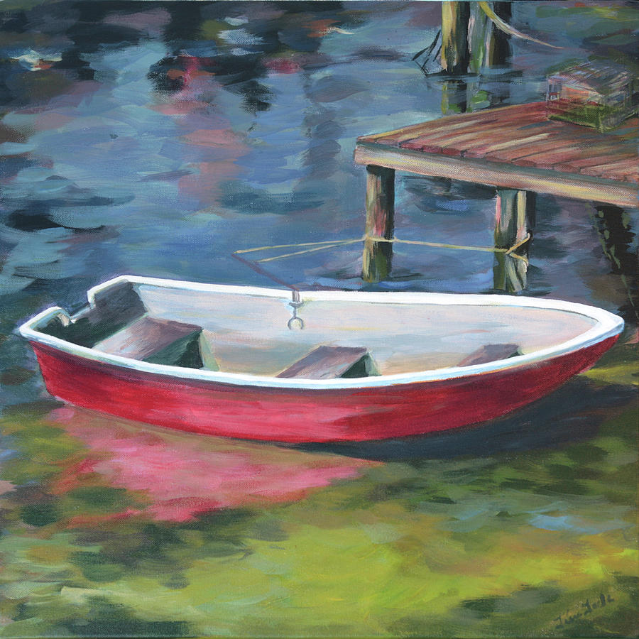 Red Boat Painting by Trina Teele