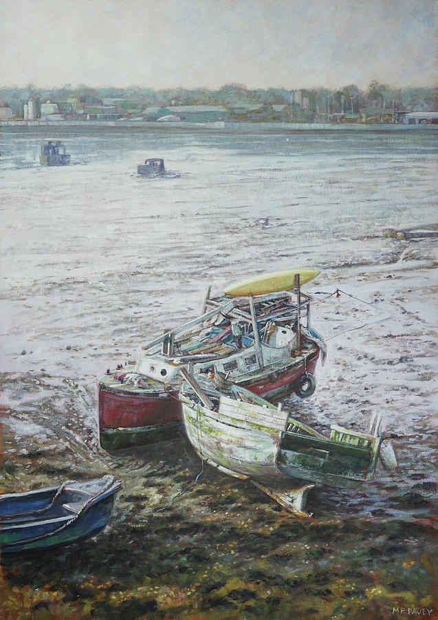 Boat Painting - Red boat wreck Southampton by Martin Davey