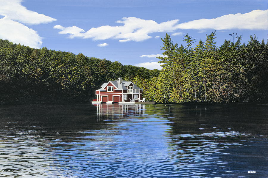 Red Boathouse Painting by Kenneth M Kirsch