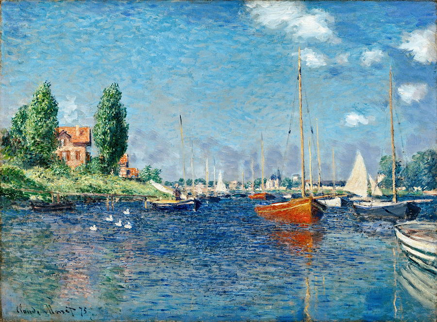 Sunset Painting - Red Boats, Argenteuil 1875 by Claude Monet